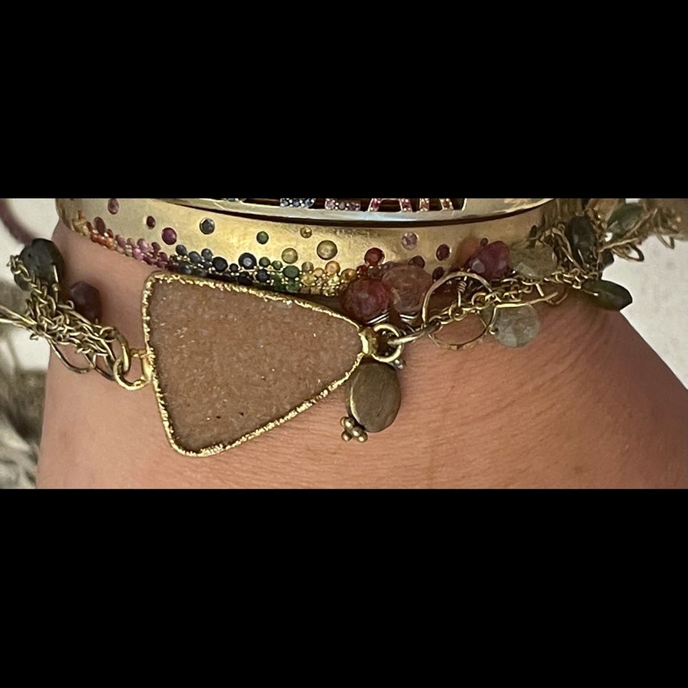 14K Gold Pink Druzy Watermelon Tourmaline Bracelet